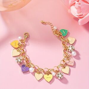 Summer Hearts Multicolor Gold Pearl Bracelet